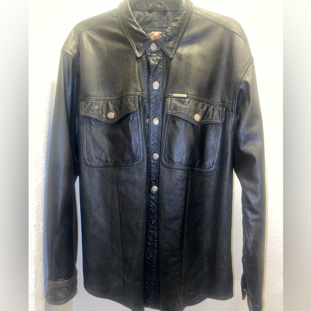 Vintage Harley-Davidson Leather Snap-Up Jacket Shirt Mens L